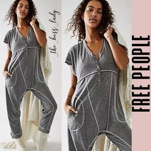 Free People jumpsuit Large one-piece henley romper harem legs